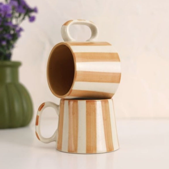 Nurture India Sandy Brown Stripe Coffee Cup 7-oz