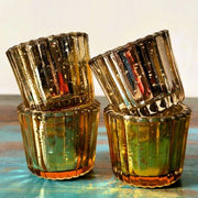 Nurture India Scalloped Golden Antique Glass Candle Holder