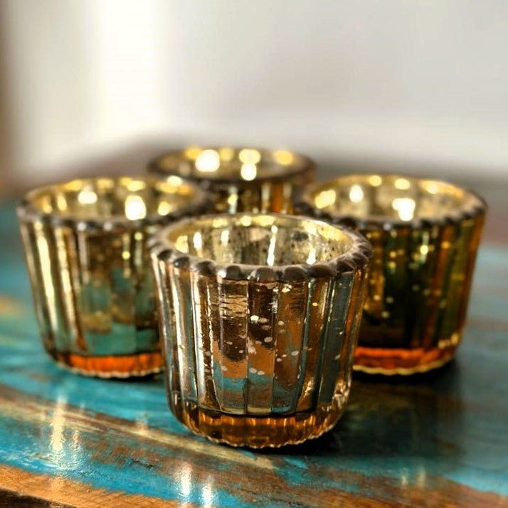 Nurture India Scalloped Golden Antique Glass Candle Holder