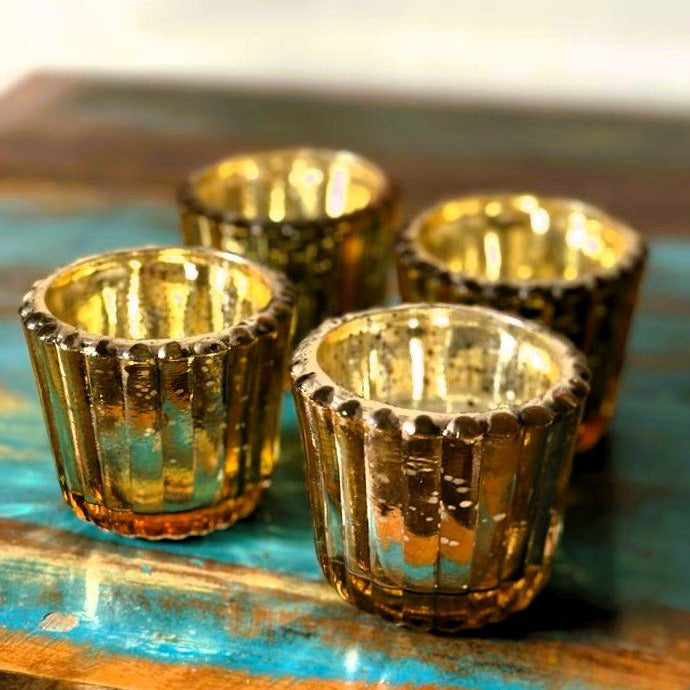 Nurture India Scalloped Golden Antique Glass Candle Holder