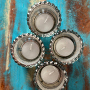 Nurture India Scalloped Silver Antique Glass Candle Holder