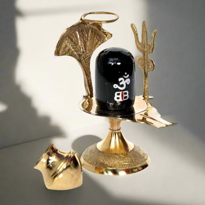 Pure Brass Shivling with Black Lingam, Trishul & Kalash – Pooja Kalash