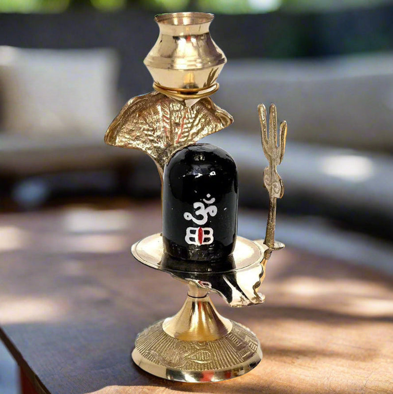 Pure Brass Shivling with Black Lingam, Trishul & Kalash – Pooja Kalash