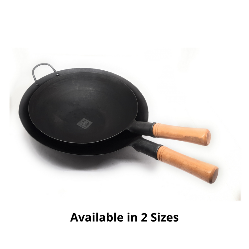 Traditional Loha Kadhai (Iron Wok) with Wooden Handle – Cooking Kadhai