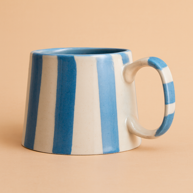 Nurture India Sky Blue Stripe Ceramic Combo Bowl Cup