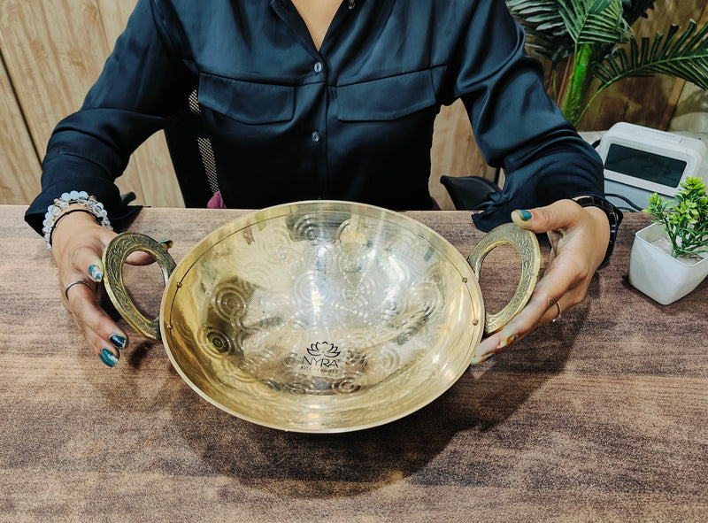 Traditional Brass Kadhai (Pital Wok) with Designer Handles – Cooking Kadhai