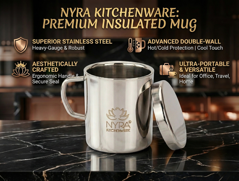 Stainless Steel Insulated Coffee Mug with Lid – Kitchen Utensil