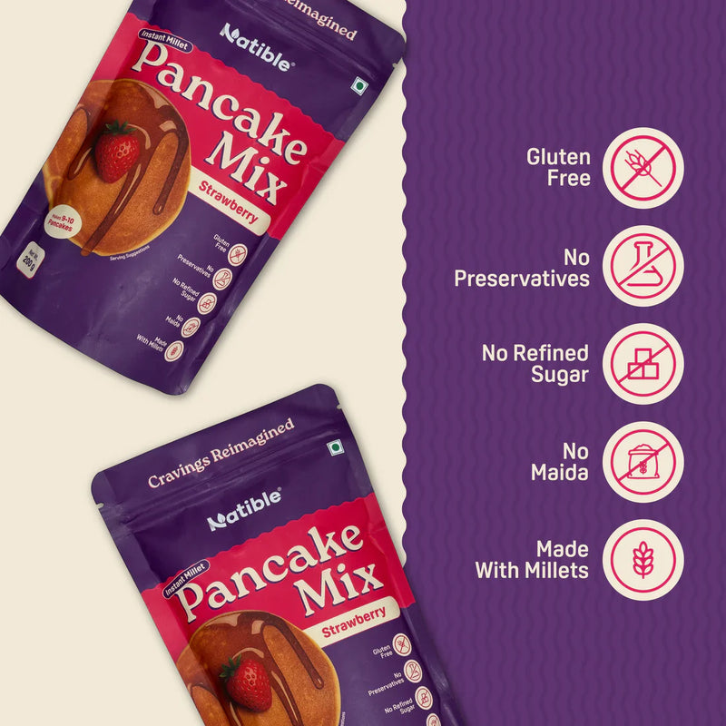 Natible Instant Millet Pancake Mix -Strawberry Variety Pack – Easy Breakfast Pancake Mix (7.05 oz)