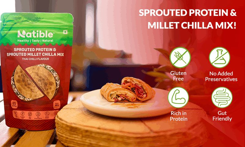 Natible Sprouted Protein  and Sprouted Millet Chilla Mix Variety Pack- Thai Chilli flavor – Savory Indian Pancake Mix (7.05 oz)