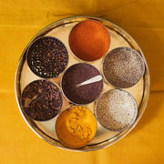 Brass Spice Box- Large with Tin coating & Plate – Masala Spice Box