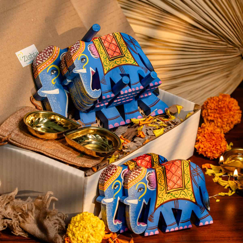 Varanasi Elephant Coasters with Diyas – Oil Lamp