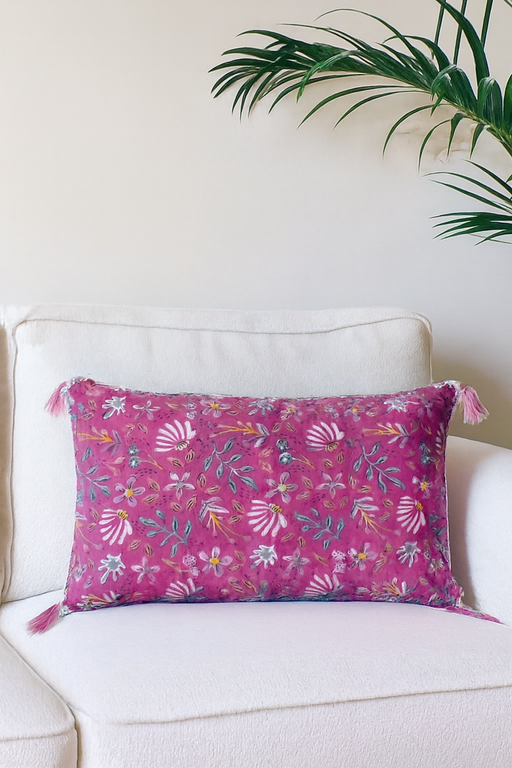 Nurture India Purple Flower Trail Cushion Cover