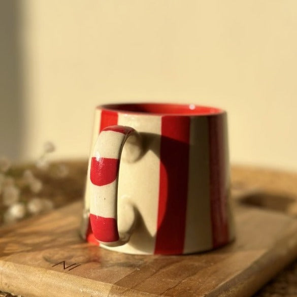 Nurture India Vintage Red Stripe Ceramic Coffee Cup 7-oz
