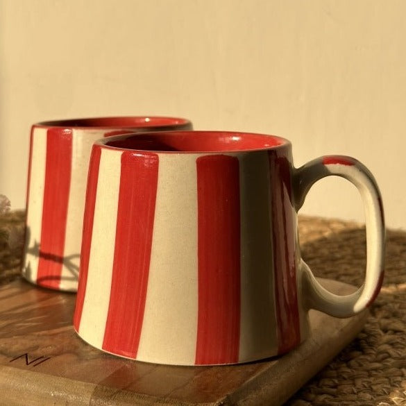 Nurture India Vintage Red Stripe Ceramic Coffee Cup 7-oz
