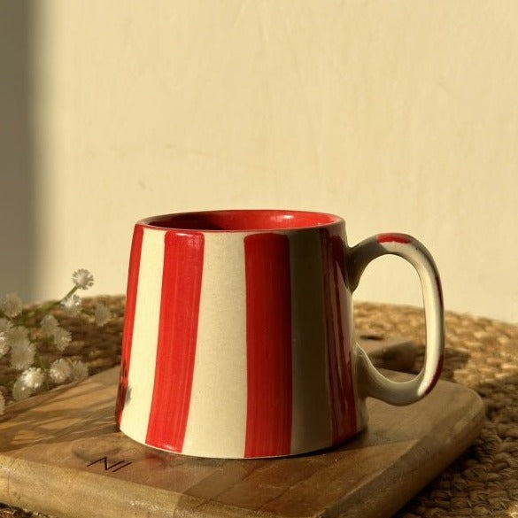 Nurture India Vintage Red Stripe Ceramic Coffee Cup 7-oz