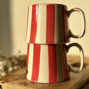Nurture India Vintage Red Stripe Ceramic Coffee Cup 7-oz