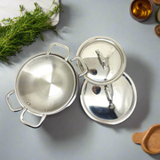 Tri-Ply Stainless Steel Kadhai Set with Lid– Cooking Kadhai