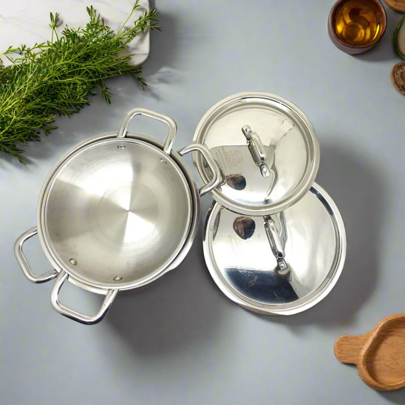 Tri-Ply Stainless Steel Kadhai Set with Lid– Cooking Kadhai