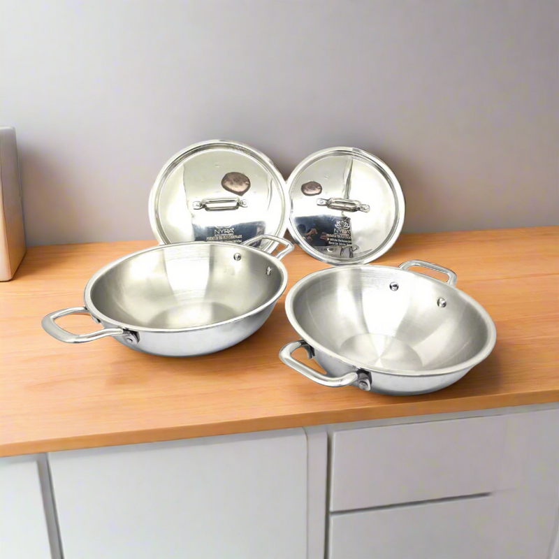 Tri-Ply Stainless Steel Kadhai Set with Lid– Cooking Kadhai