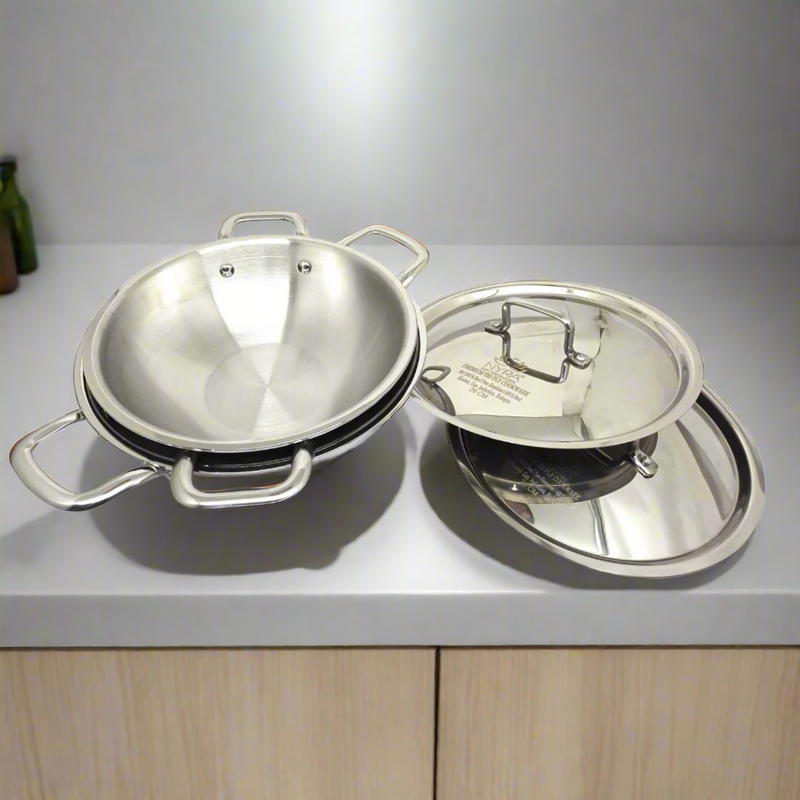 Triply Stainless Steel Kadai with Lid – Cooking Kadhai