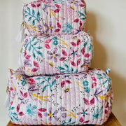 Nurture India Handblockprinted Water Resistant Cosmetic Pouch 3-Piece Set
