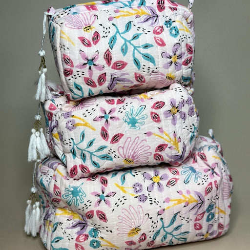 Nurture India Handblockprinted Water Resistant Cosmetic Pouch 3-Piece Set