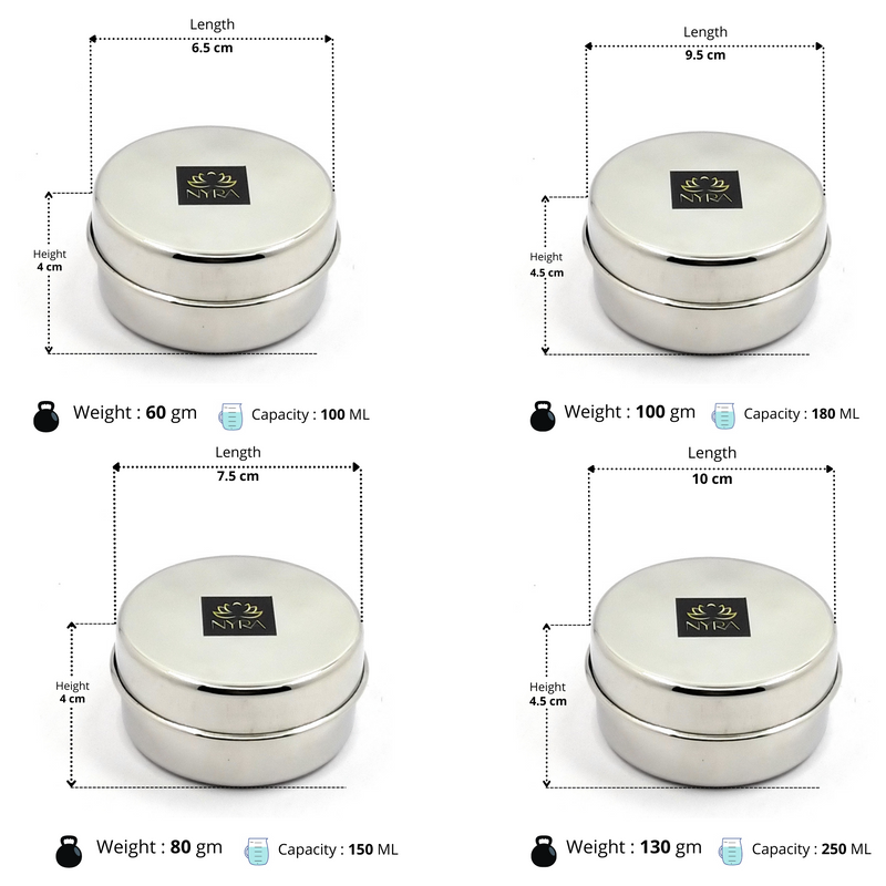 Stainless-Steel Storage Box Container Flat Dibbi (Gol Dibbi/Dabba) – Storage Container