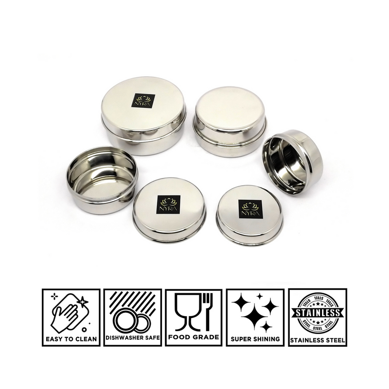 Stainless-Steel Storage Box Container Flat Dibbi (Gol Dibbi/Dabba) – Storage Container