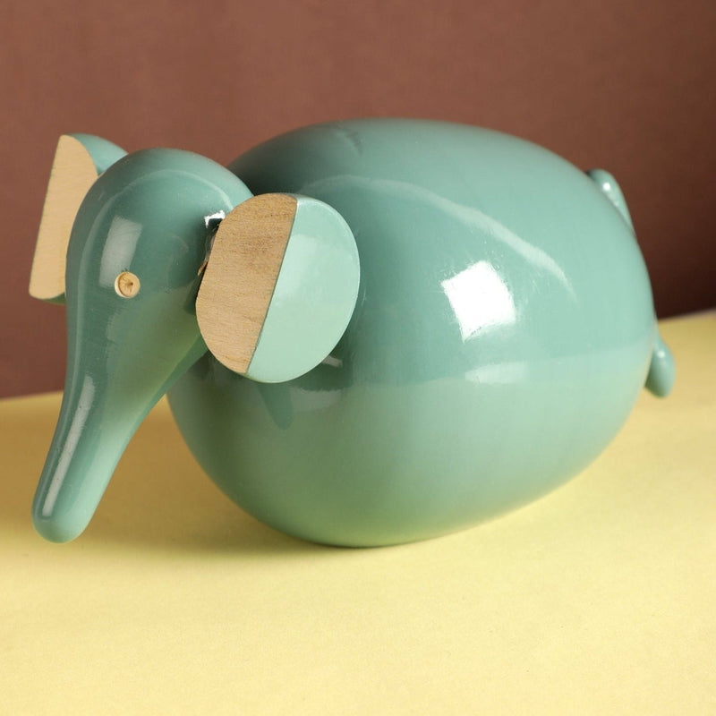 Nurture India Teal Green Wooden Elephant Decorative Piece