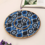 Nurture India Wooden Ikat Enamel Round Chip Dip Platter