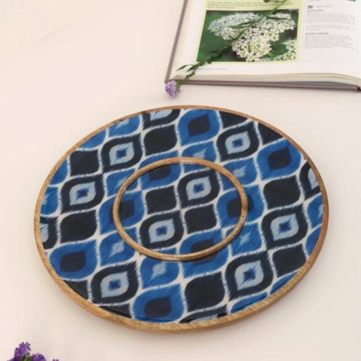 Nurture India Wooden Ikat Enamel Round Chip Dip Platter
