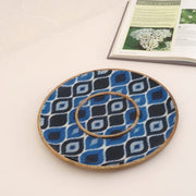 Nurture India Wooden Ikat Enamel Round Chip Dip Platter