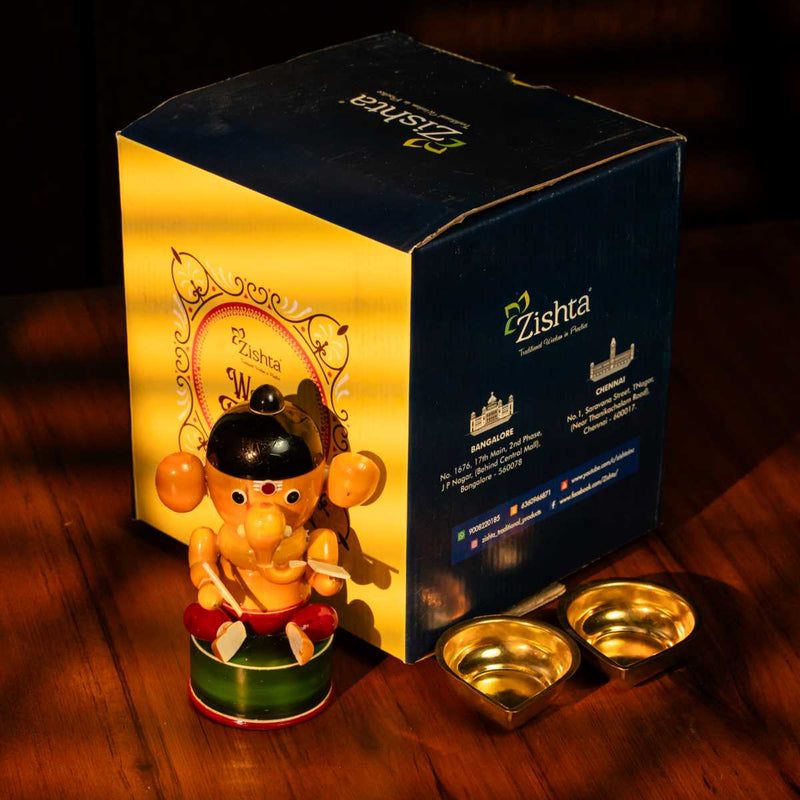 Festival Wooden Ganesha & Diya Set – Oil Lamp