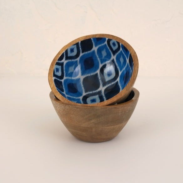 Nurture India Wooden Ikat Print Enamel Bowl