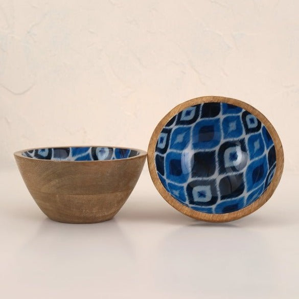 Nurture India Wooden Ikat Print Enamel Bowl