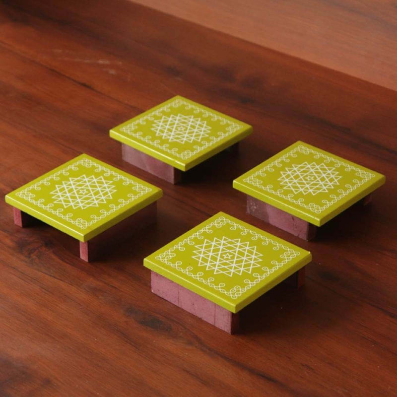 Wooden Pooja Chowki Manai -Set Of 4 – Prayer Chowki