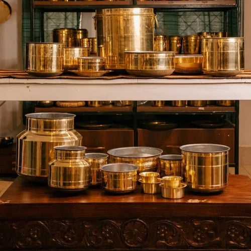 Zishta Hand-Crafted Brass Rail Adukku Set – Gift Set